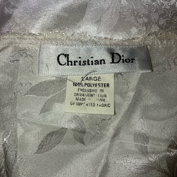 Women’s Vintage Christian Dior Logo Fabric Nightgown Sleepwear Large White Lace - Picture 7 of 8